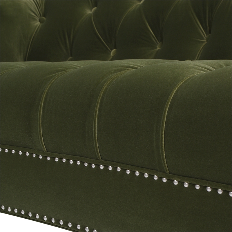 Pemberley Row Performance Velvet Olive Green Sofa Rectangular Button Tufted 84
