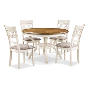 Pemberly Row Contemporary 5-Piece Solid Wood Dining Set in Beige/Brown
