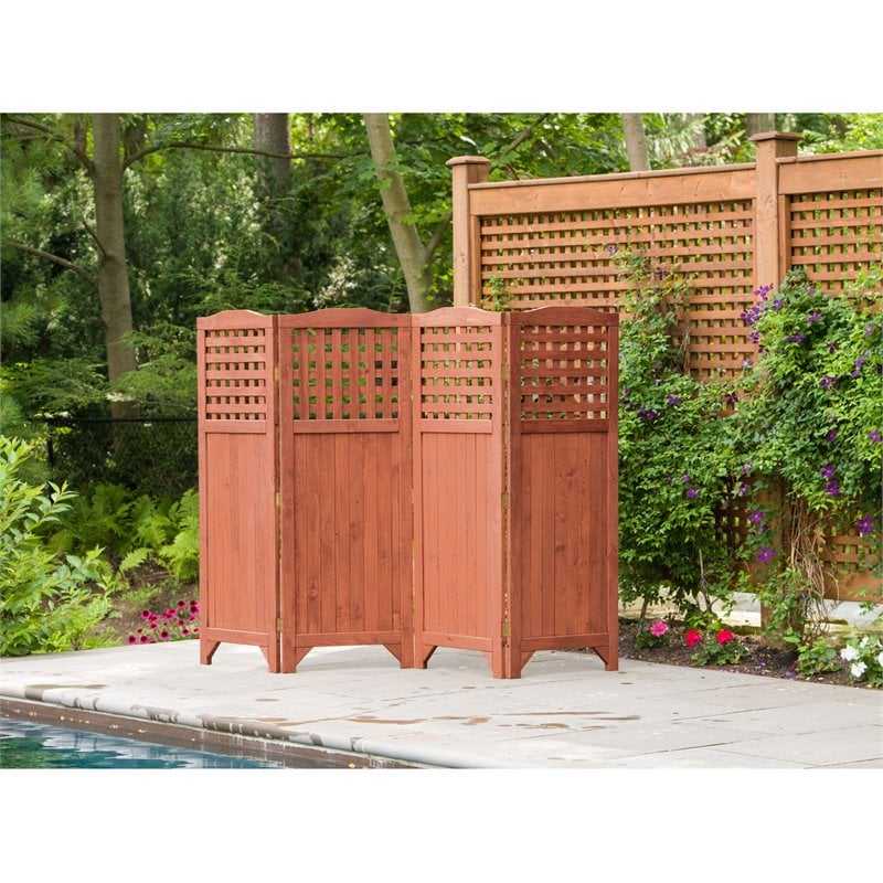 Pemberly Row Wood Folding Patio and Garden Privacy Screen in Medium Brown