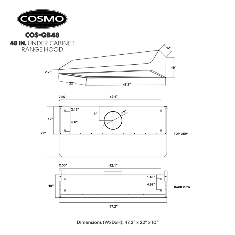 Pemberly Row 48 in. Ducted Under Cabinet 500 CFM Stainless Steel Range Hood