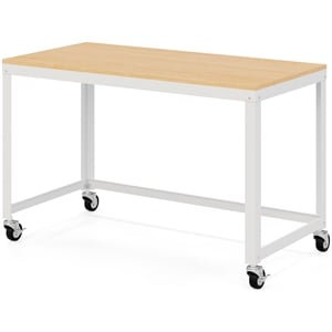 Pemberly Row 48&quot W Mobile Metal Desk with Laminate Top - White/Maple