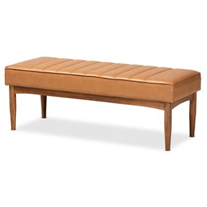 Pemberly Row Modern Tan and Brown Finished Wood Dining Bench