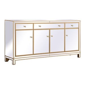 Pemberly Row Modern 72&quot Metal and MDF Mirrored Credenza in Gold