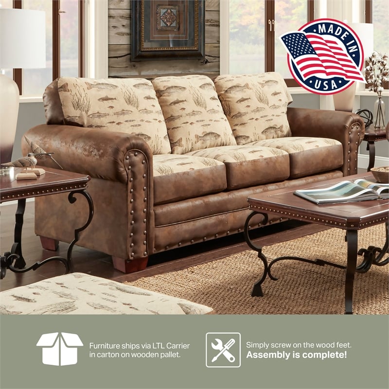 Pemberley Row Microfiber Brown Sleeper Sofa Rectangular Nail Head Accents 88