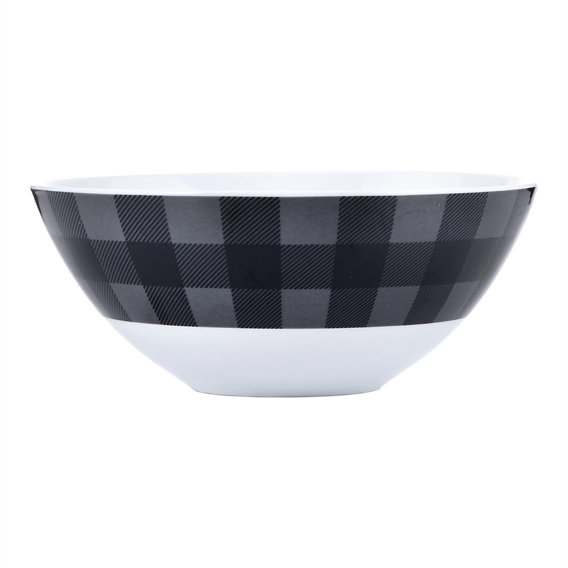 Pemberly Row Porcelain Dinner Set 16 Piece Buffalo Plaid Grey/Black