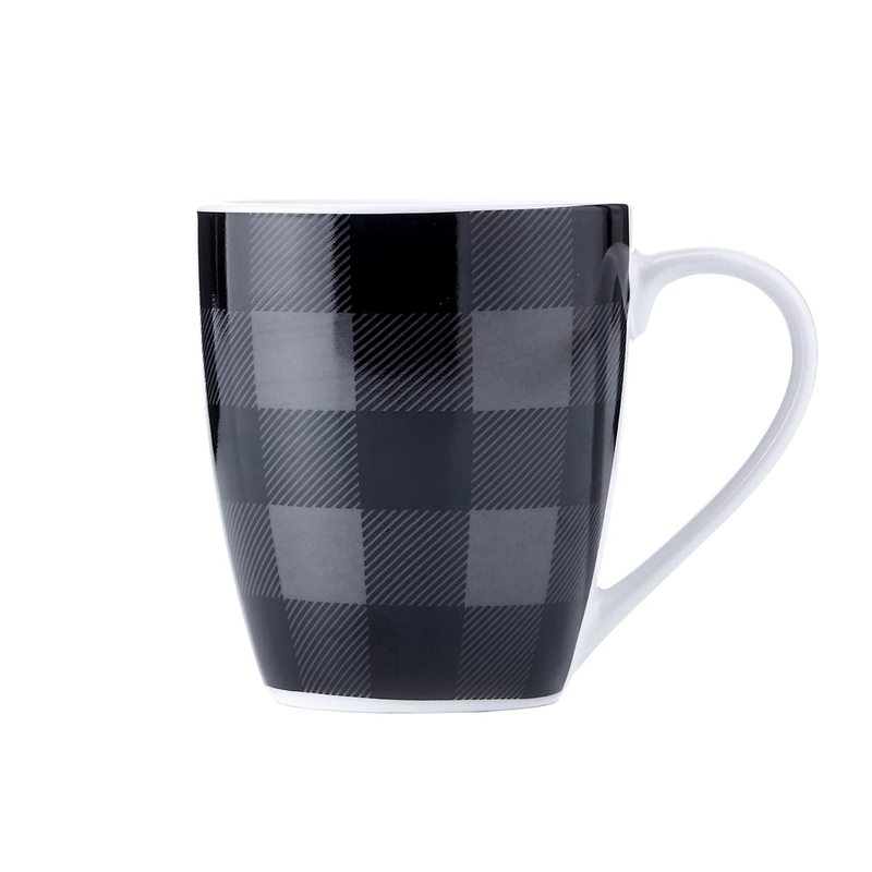 Pemberly Row Porcelain Dinner Set 16 Piece Buffalo Plaid Grey/Black