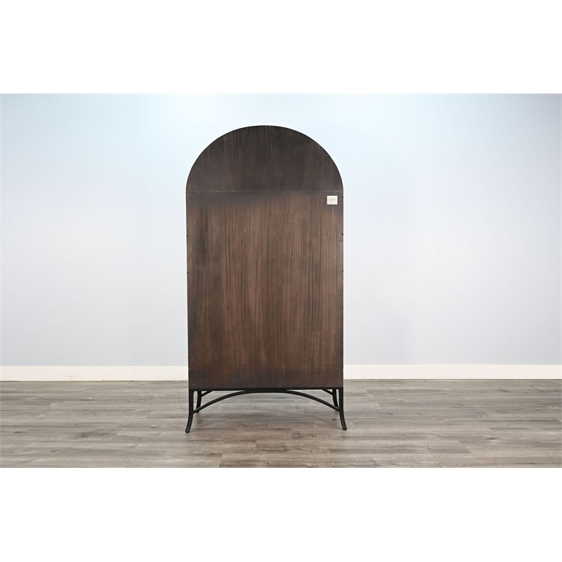 Pemberly Row Contemporary Glass Display Cabinet in Off White Solid Wood