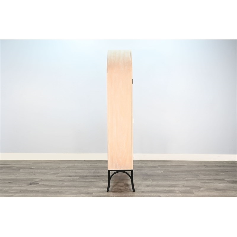 Pemberly Row Contemporary Glass Display Cabinet in Off White Solid Wood