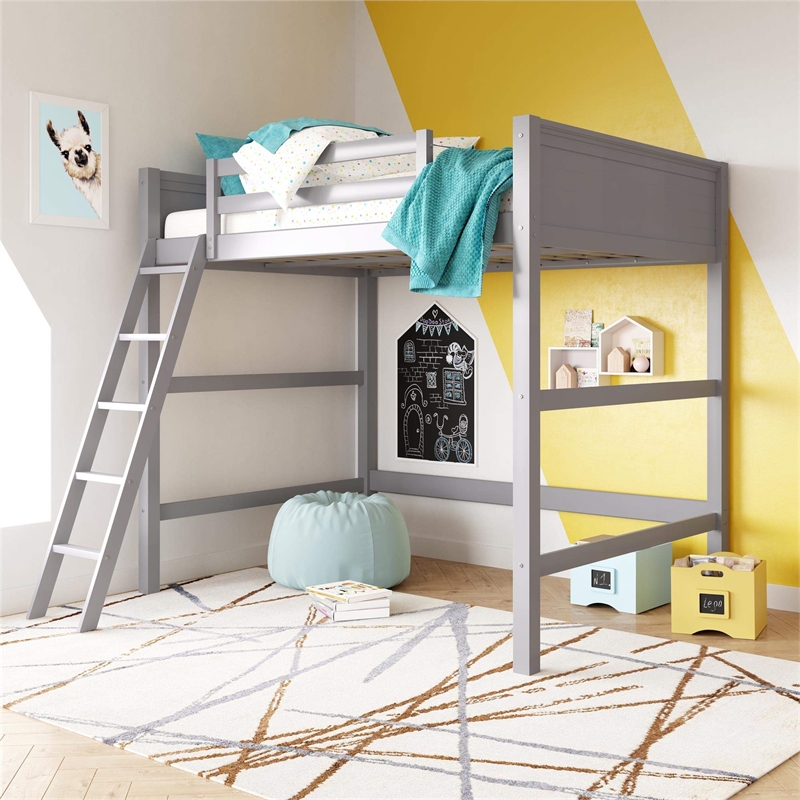 Pemberly Row Traditional Wood Full Size Loft Bed in Gray Finish