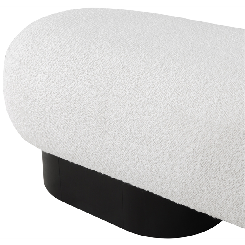 Pemberly Row Contemporary Rich Cream Boucle Fabric Bench in Black