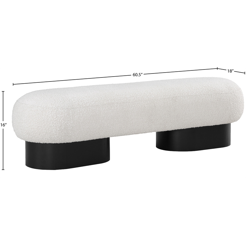 Pemberly Row Contemporary Rich Cream Boucle Fabric Bench in Black