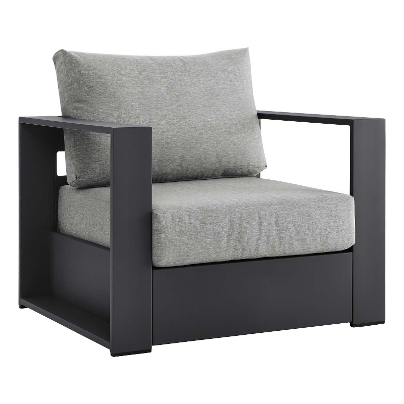 Pemberly Row Modern Fabric/Aluminum Outdoor Armchair in Gray
