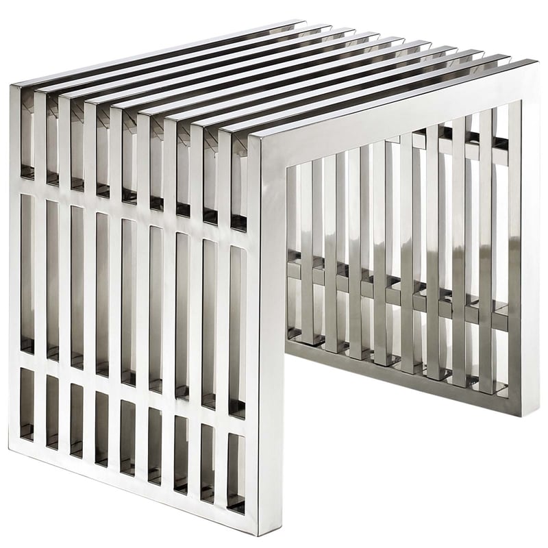 Pemberly Row Modern Style Stainless Steel Benches in Silver (Set of 2)