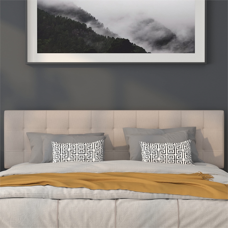 Pemberly Row Contemporary King Fabric Panel Headboard in Beige