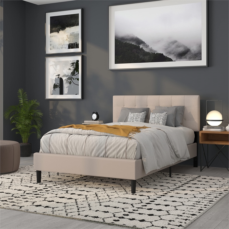Pemberly Row Contemporary Tufted Full Panel Headboard in Beige