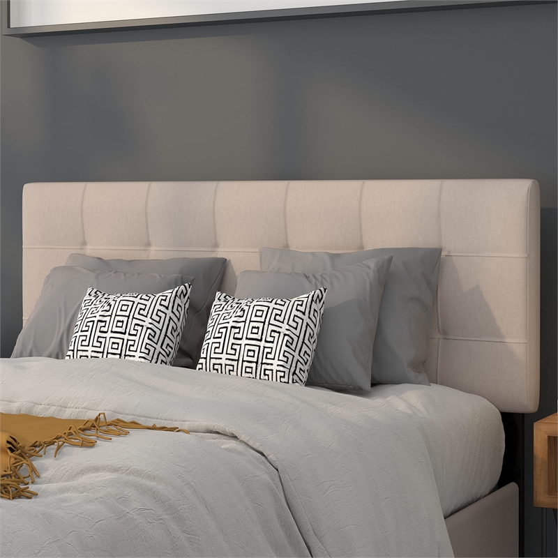 Pemberly Row Contemporary Tufted Full Panel Headboard in Beige