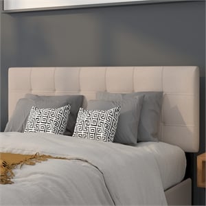 Pemberly Row Contemporary Tufted Full Panel Headboard in Beige
