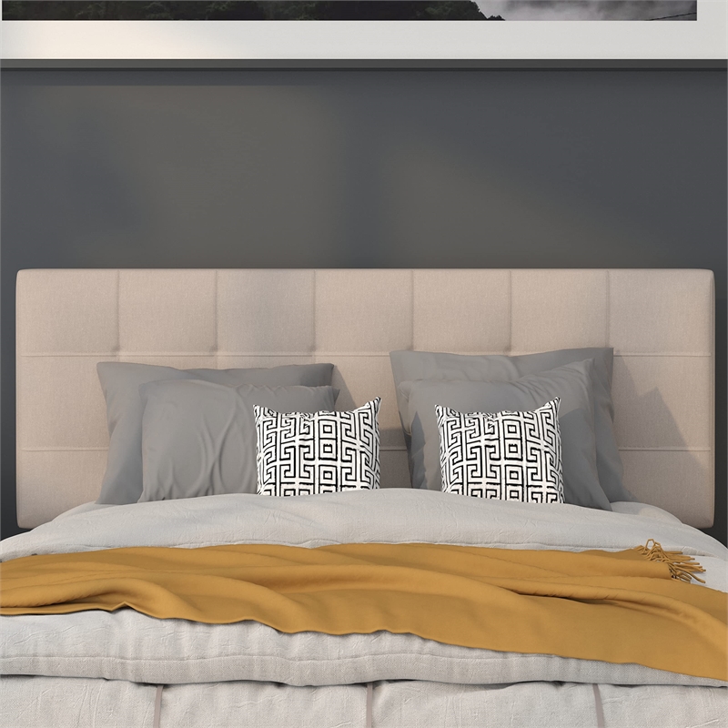 Pemberly Row Contemporary Tufted Full Panel Headboard in Beige