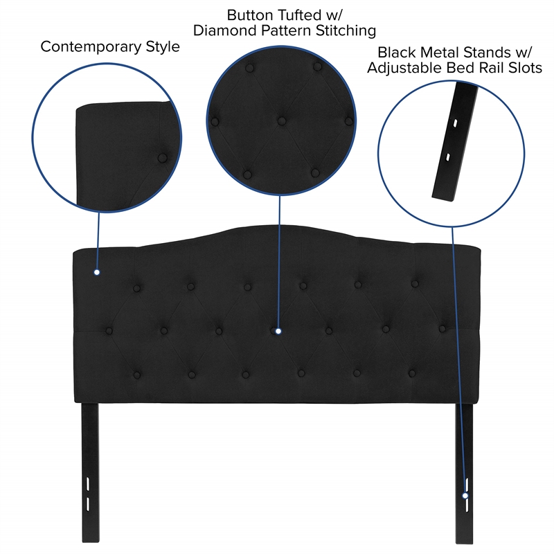 Pemberly Row Contemporary Tufted Full Panel Headboard in Black