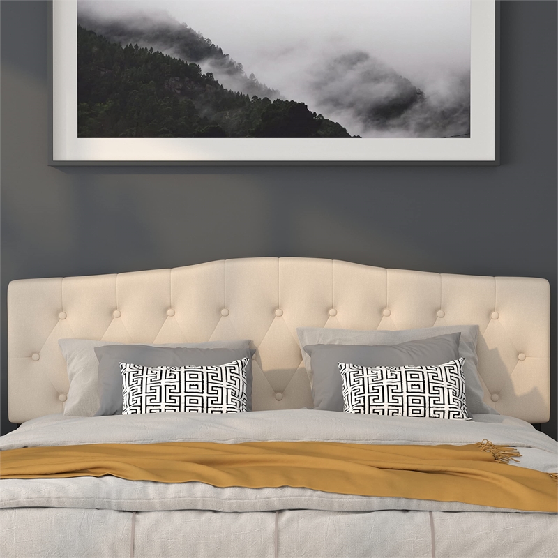Pemberley Row Upholstered Beige King Headboard Rectangular Button Tufted 77.75