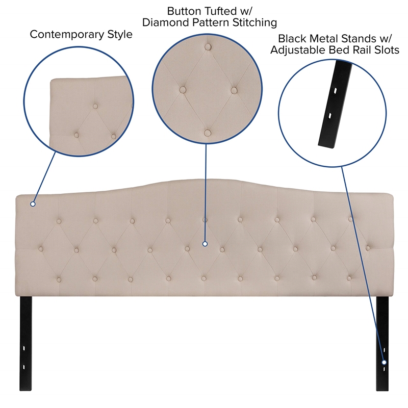 Pemberley Row Upholstered Beige King Headboard Rectangular Button Tufted 77.75