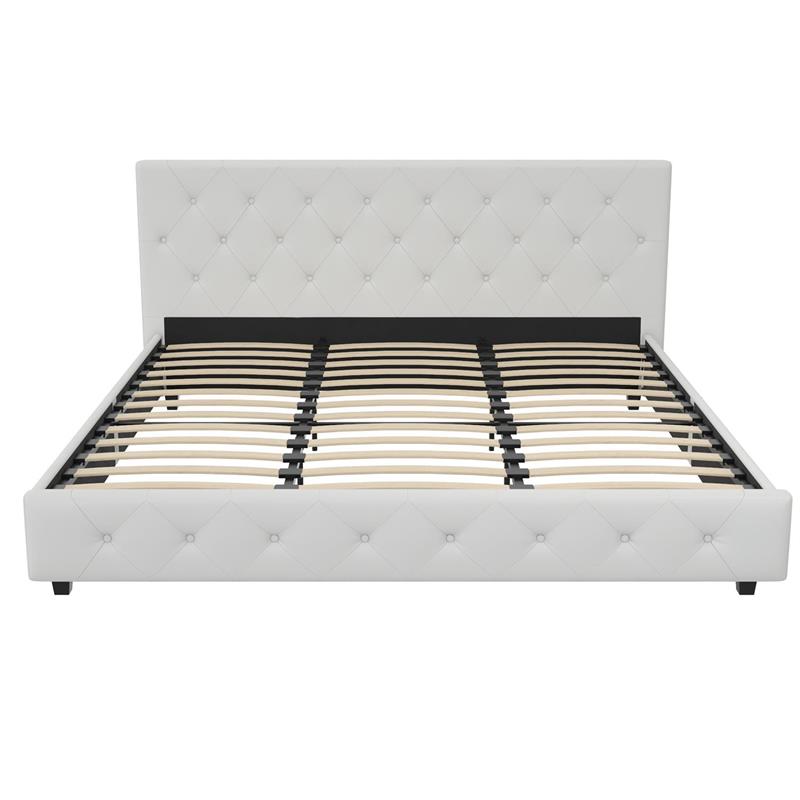 Pemberly Row Modern Upholstered Bed King in White Faux Leather