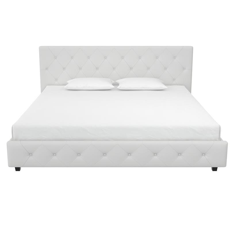 Pemberly Row Modern Upholstered Bed King in White Faux Leather