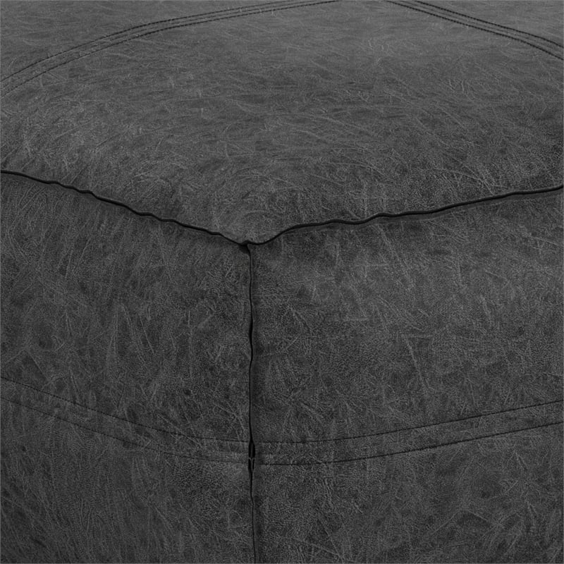 Pemberly Row Boho Square Pouf in Distressed Black Faux Leather
