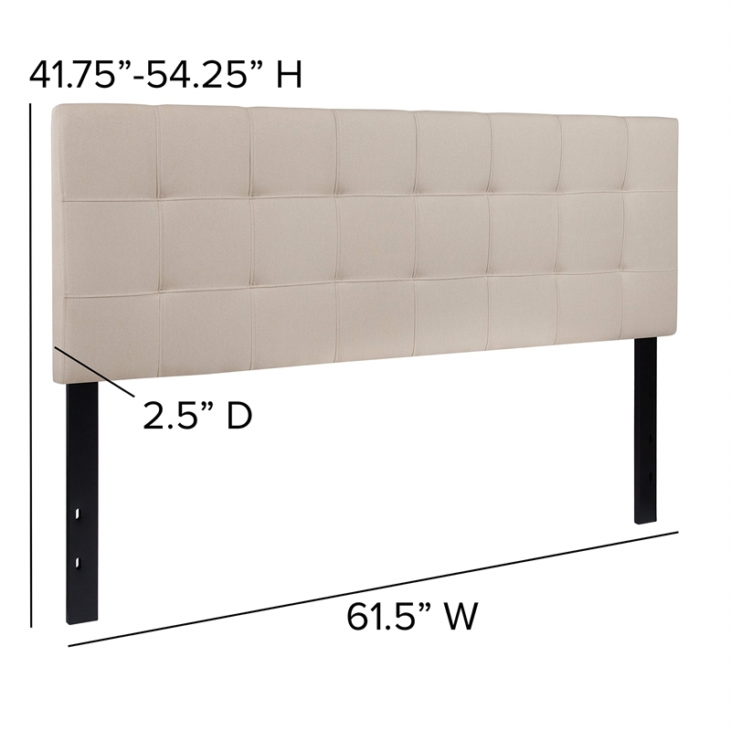 Pemberly Row Contemporary Queen Fabric Panel Headboard in Beige