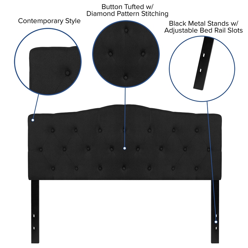 Pemberly Row Contemporary Tufted Queen Panel Headboard in Black