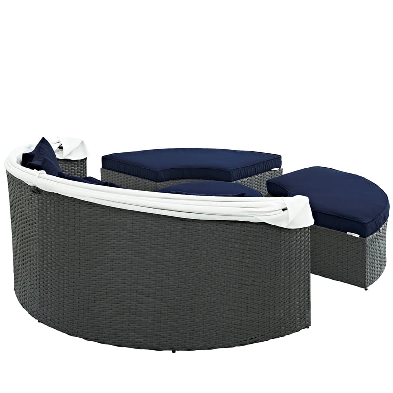 Pemberly Row Aluminum Rattan Fabric Patio Daybed in Canvas/Navy