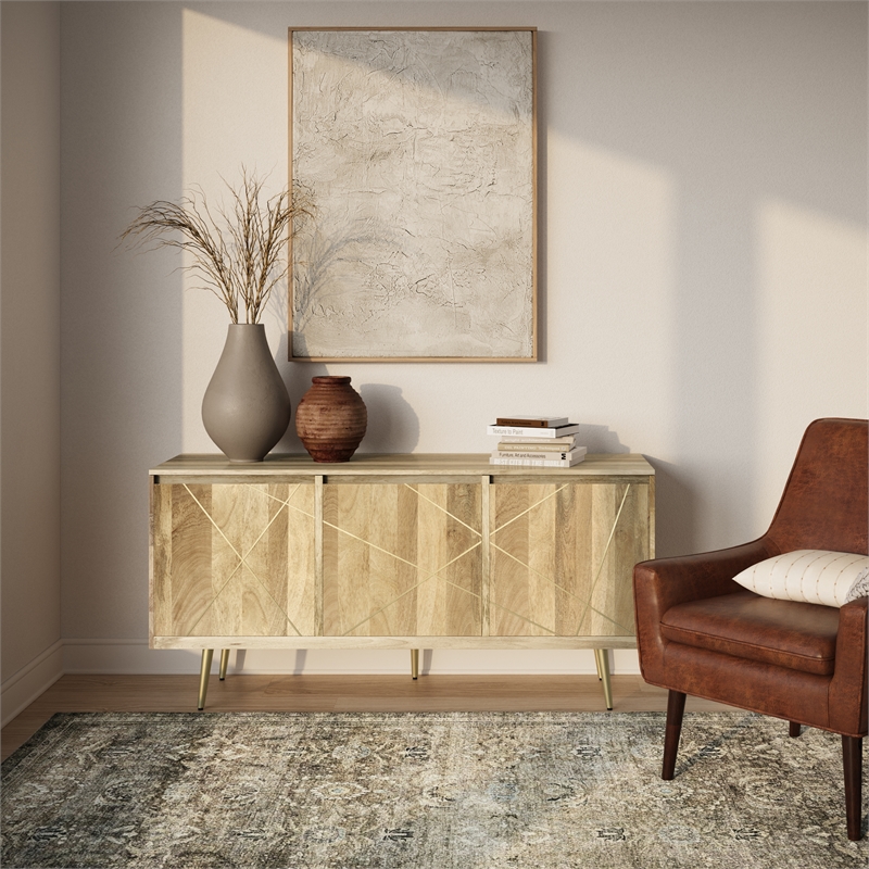 Pemberly Row Contemporary Solid Wood Sideboard Buffet in Natural