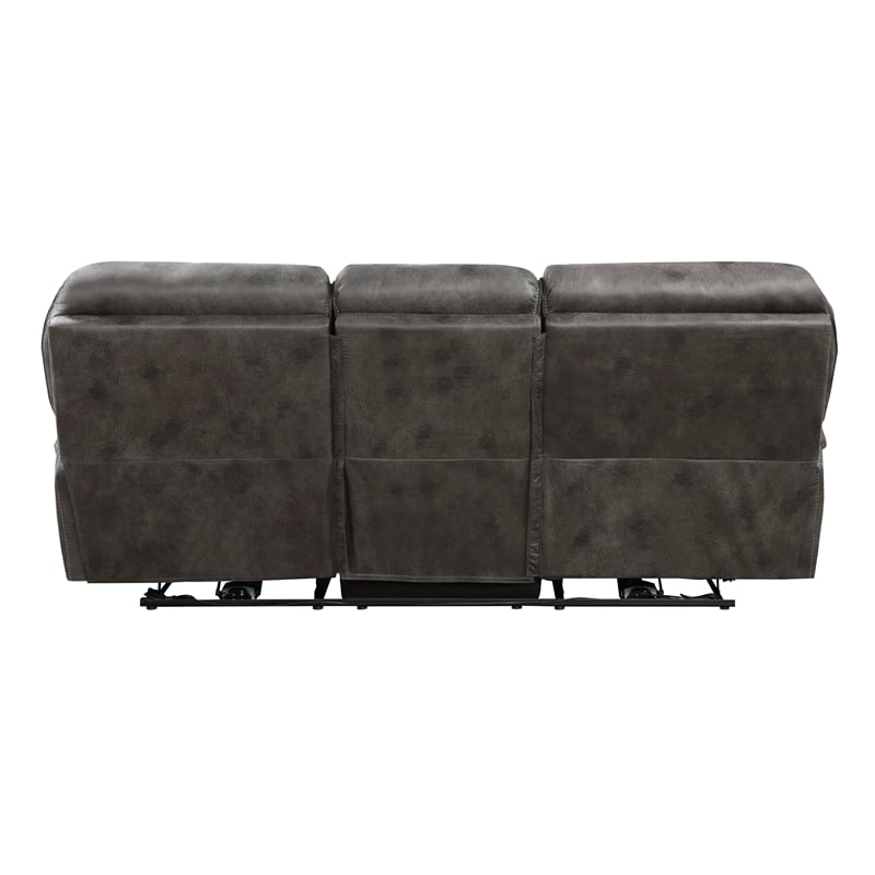 Pemberly Row Modern Microfiber Power Double Reclining Sofa in Gray