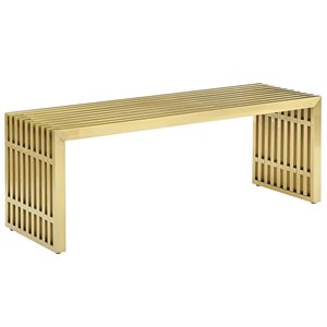 Pemberly Row 17&quot x 47&quot Modern Stainless Steel Bench in Gold Finish