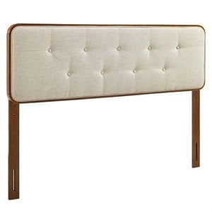 Pemberley Row Fabric Walnut/Beige Twin Headboard Rectangular Button Tufted 48&quot Unassembled