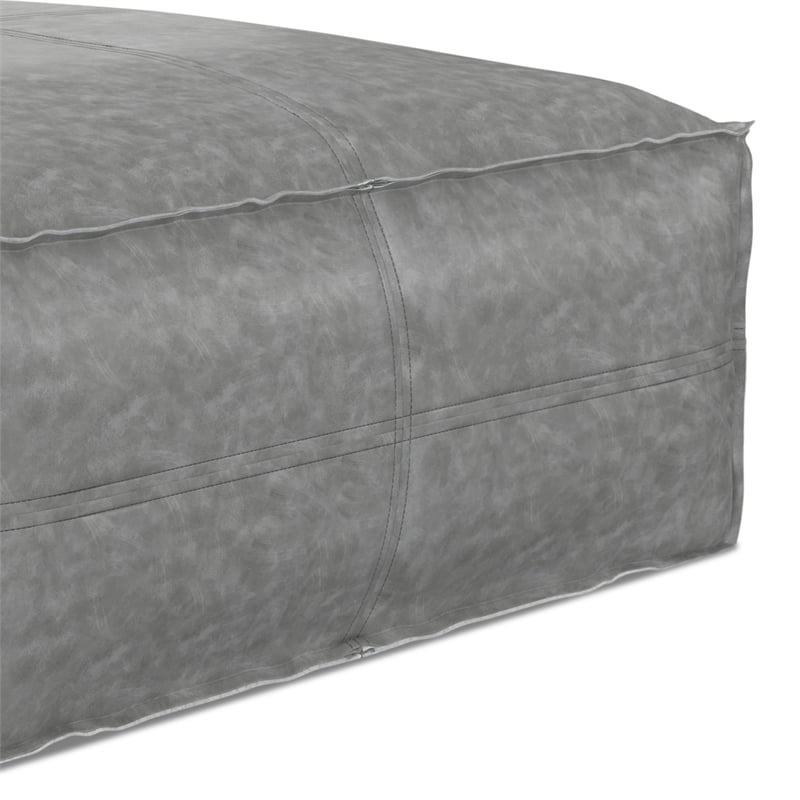 Pemberly Row Boho Square Pouf in Distressed Gray Vegan Faux Leather