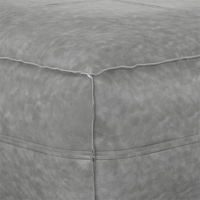 Pemberly Row Boho Square Pouf in Distressed Gray Vegan Faux Leather