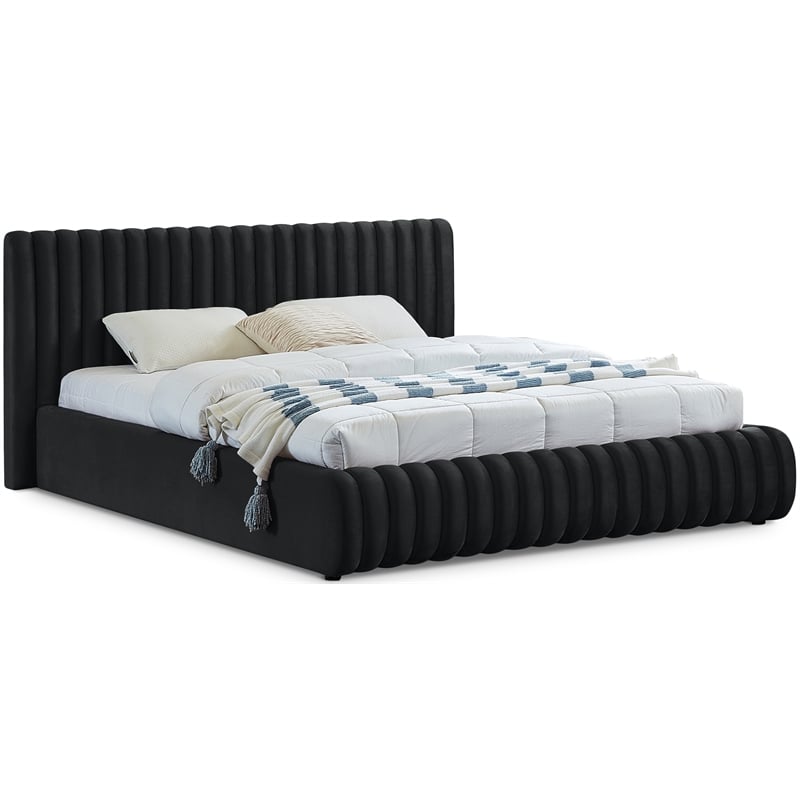 Pemberly Row Contemporary Deep Channel Tufted Rich Black Velvet Full Bed