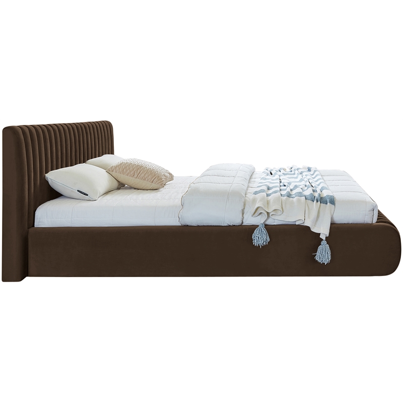 Pemberly Row Contemporary Deep Channel Tufted Rich Brown Velvet Full Bed