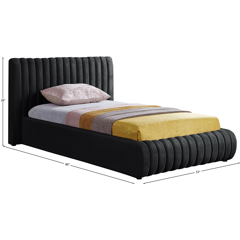 Pemberly Row Contemporary Deep Channel Tufted Rich Black Velvet Twin Bed