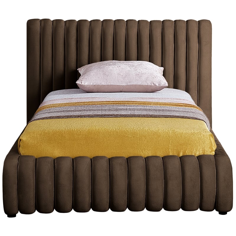 Pemberly Row Contemporary Deep Channel Tufted Rich Brown Velvet Twin Bed