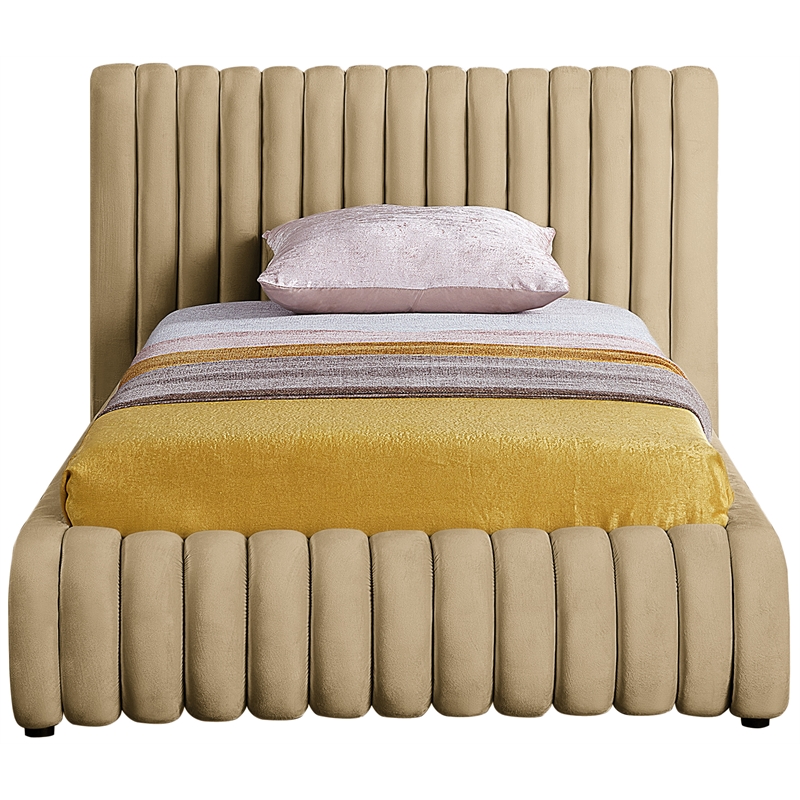 Pemberly Row Contemporary Deep Channel Tufted Rich Camel Velvet Twin Bed