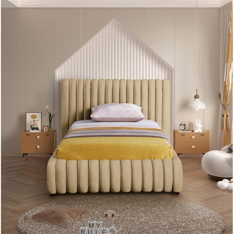Pemberly Row Contemporary Deep Channel Tufted Rich Camel Velvet Twin Bed