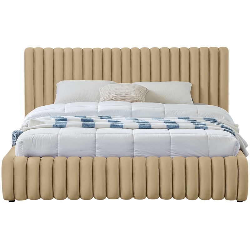 Pemberly Row Contemporary Deep Channel Tufted Rich Camel Velvet Queen Bed