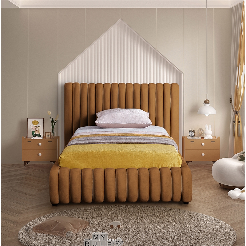 Pemberly Row Contemporary Deep Channel Tufted Rich Saddle Velvet Twin Bed