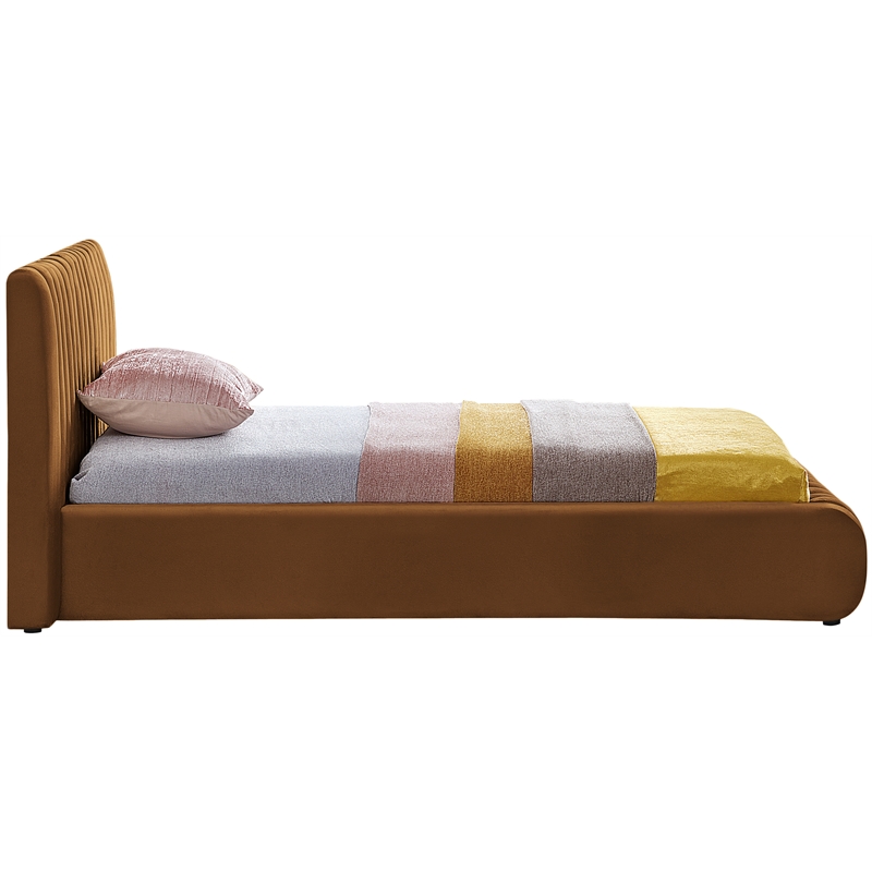 Pemberly Row Contemporary Deep Channel Tufted Rich Saddle Velvet Twin Bed