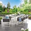 Pemberly Row 9-Piece Aluminum & Fabric Patio Dining Set in White and Gray