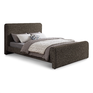 Pemberly Row Curved Headboard and Footboard Rich Brown Boucle Fabric Queen Bed