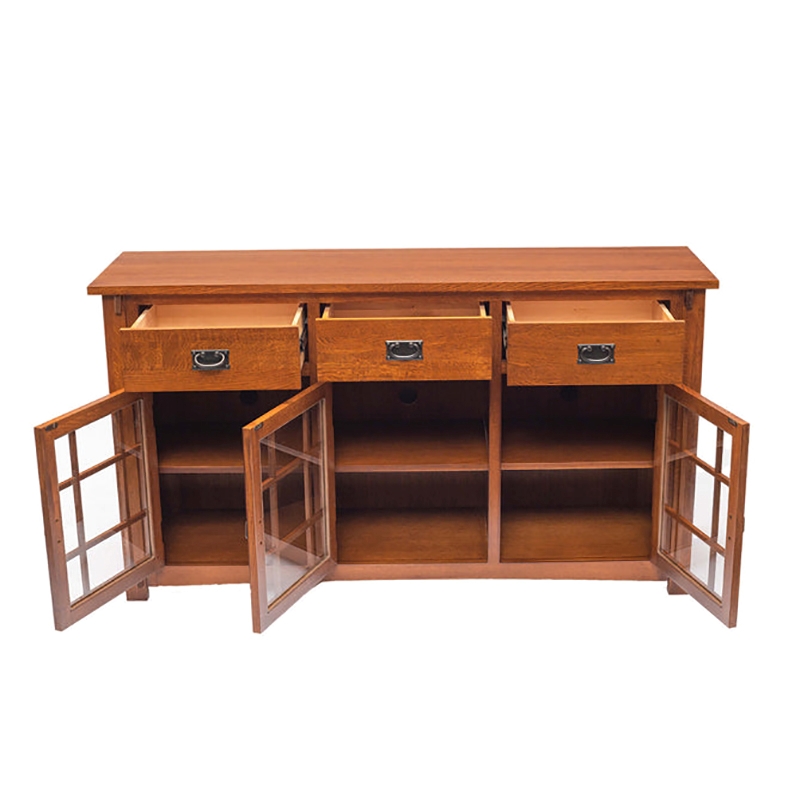 Pemberly Row Contemporary Arts and Crafts Wood Sideboard in Cherry
