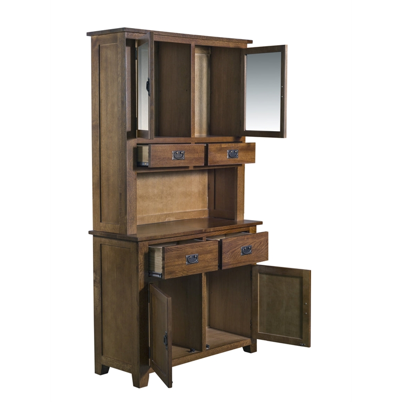 Pemberly Row Arts and Crafts Solid Wood/Glass China Cabinet in Walnut